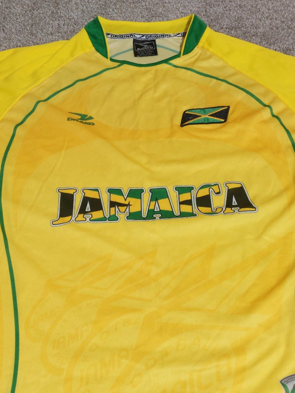 Drako Jamaica Soccer Jersey One Size Yellow Green Reggae Boyz Football Shirt